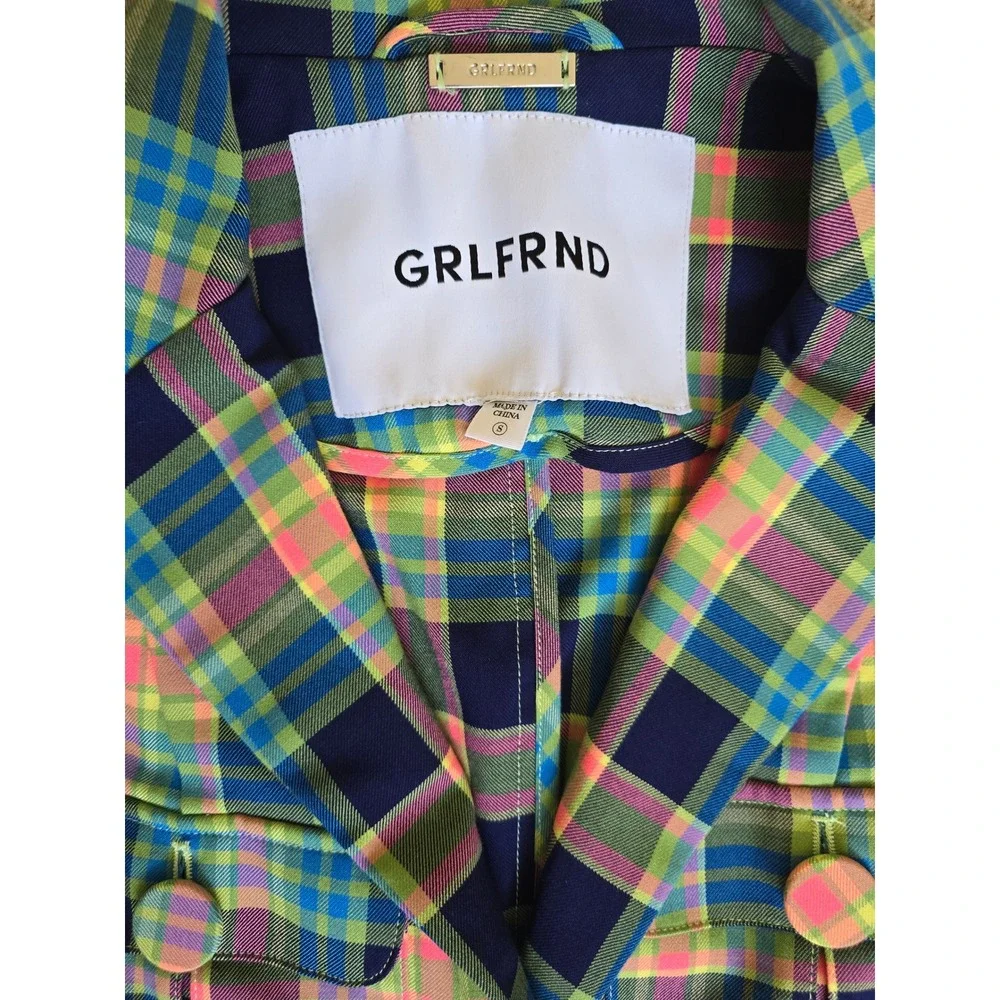 GRLFRND Loren Plaid Jacket Blazer in Multi‎ Plaid Maximalist Size Small